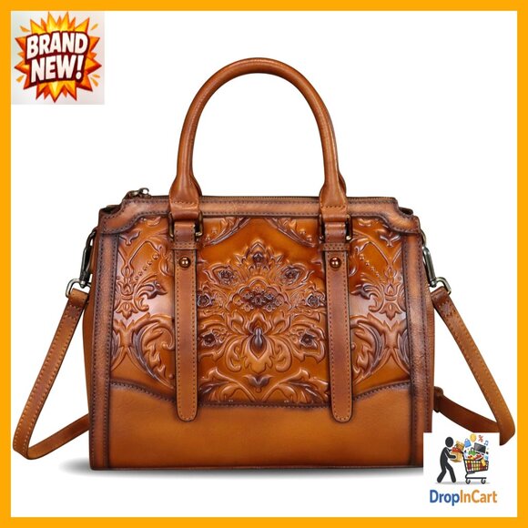Genuine Leather Hobo Satchel Crossbody Bag Vintage Retro Embossed Handmade Purse
